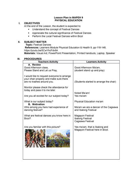 semi detailed lesson plan in physical education grade 9|Lesson Plan in PE Grade 9 .